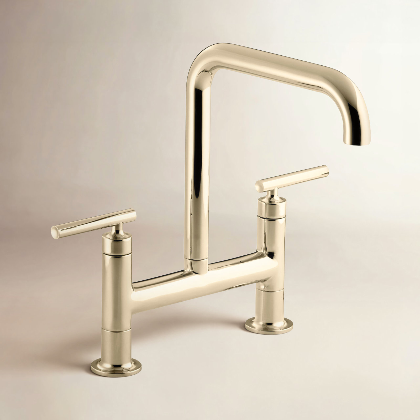 Purist Two-Hole Deck-Mount Bridge Kitchen Sink Faucet, Vibrant French Gold