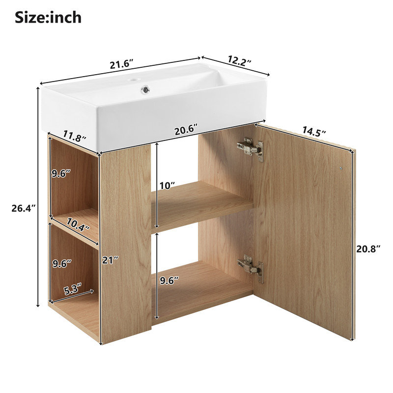 Meuble-lavabo flottant avec lavabo en céramique et rangement latéral