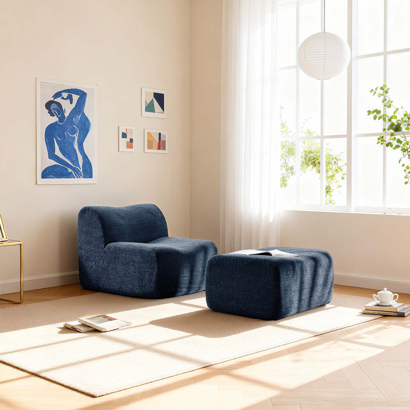 Fauteuil de plancher en velours, fauteuil simple de conception minimaliste, fauteuil sans accoudoirs à compression entièrement éponge, avec repose-pieds