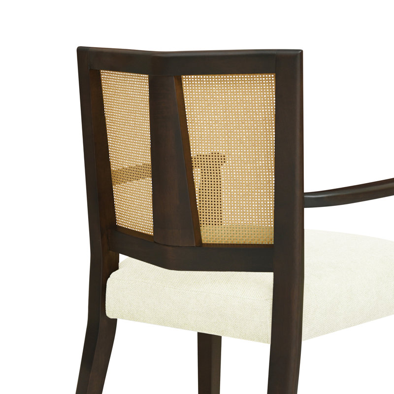 Chaises de salle à manger en bois Jad avec dossier en rotin de polyéthylène, Beige, Marron foncé