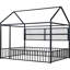 Structure de lit noire en métal de style maison avec tablettes. Pleine grandeur pour une chambre à coucher confortable. L 77,6 po x l 55,6 po x H 66,9 po et lit maison stable, noir-1964481912-1964481913