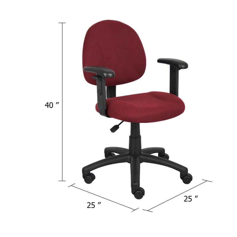 Chaise pivotante Jea, accoudoirs réglables, tweed rouge bourgogne, roues, Rouge Bourgogne