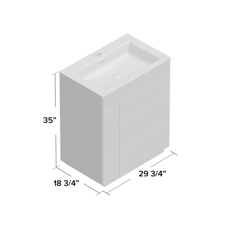 Ebling 29.8'' Single Bathroom Vanity with Acrylic Top, White