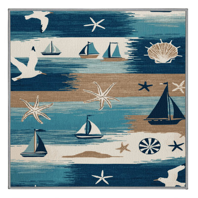 Washable Modern coastal scenes Nautical Area Rug