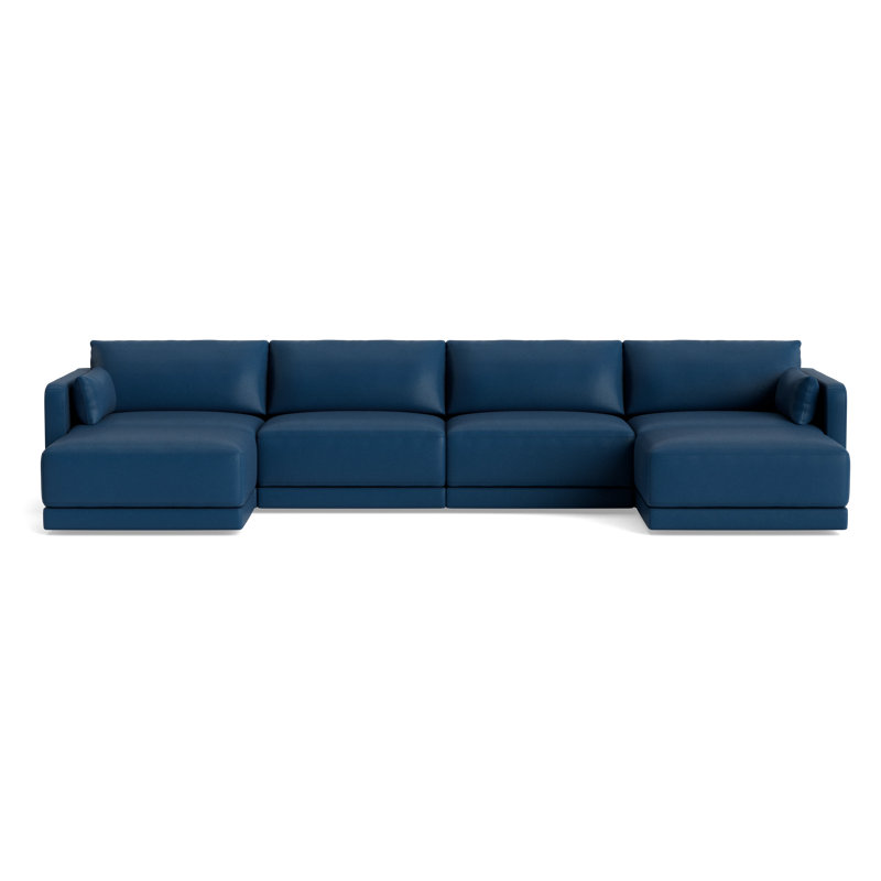 Eva Double Chaise Sectional, Bison Deep Blue Top Grain Leather