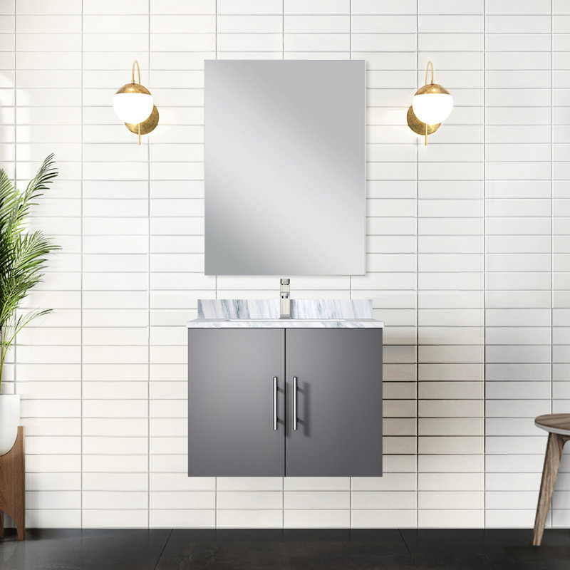 Meuble-lavabo gris foncé 18 po Miroir et robinet - marbre de bain, miroir, surface avec fonction de résistance aux rayures et aux taches 22 D