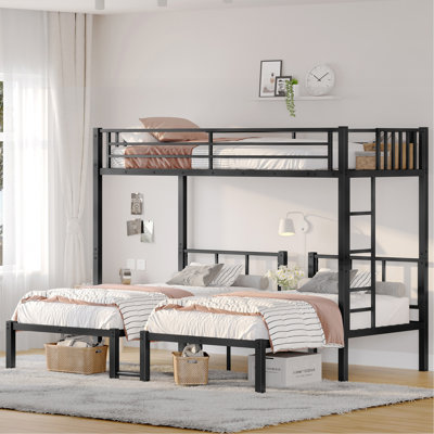 Lits superposés simples au-dessus de simple et simple pour 3 personnes, lit simple superposé au dessus de simple et simple en métal, noir