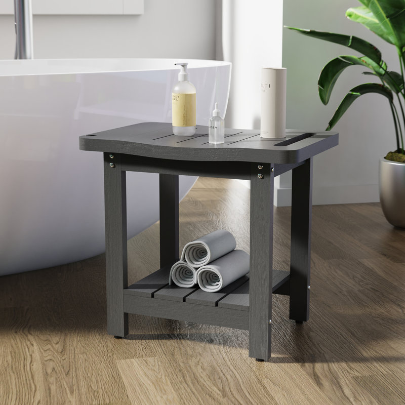 Shower Bench with Shower Holder, HIPS Shower Stool with Storage Shelf, Waterproof Shower Seat for Bathroom,Indoor or Outdoor Use