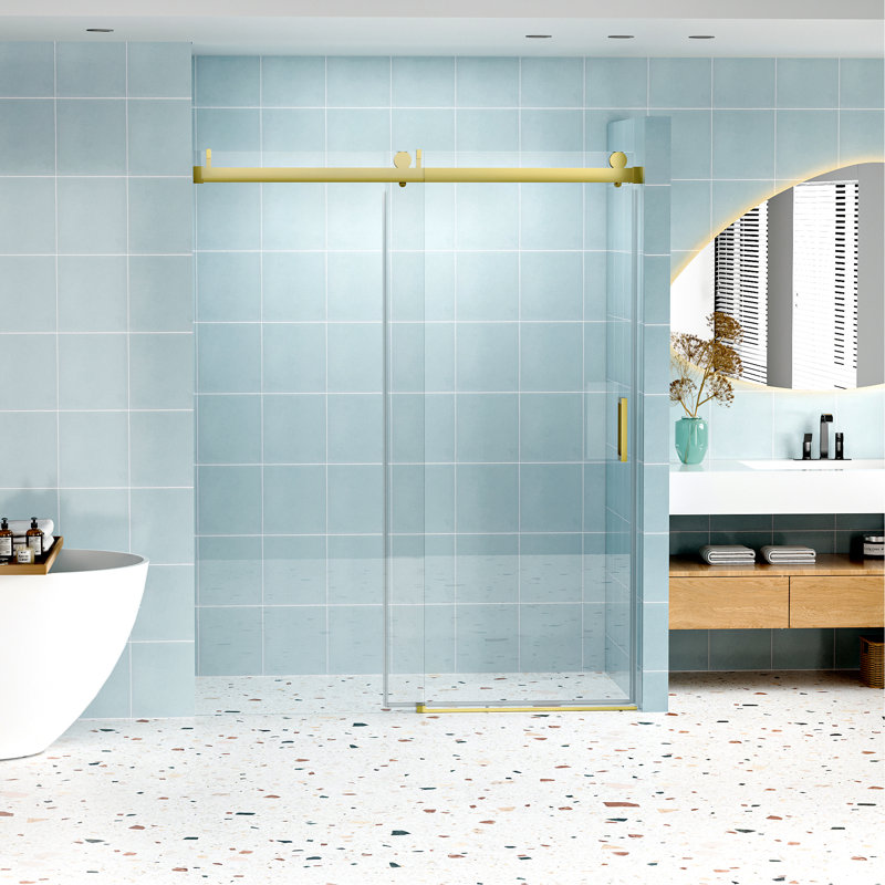 56" - 60" W X 76" H Frameless Soft-Closing Single Sliding Shower Door, 1/4" (6Mm) Tempered Glass With Explosion-Proof Coating Via Express Delivery
