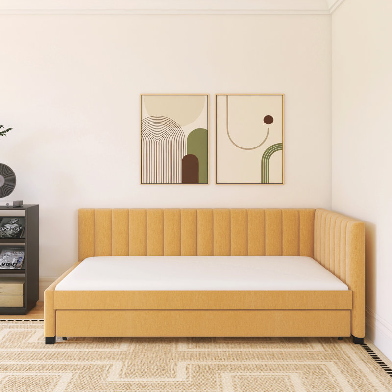 Upholstered Daybed With Trundle, Twin, Yellow