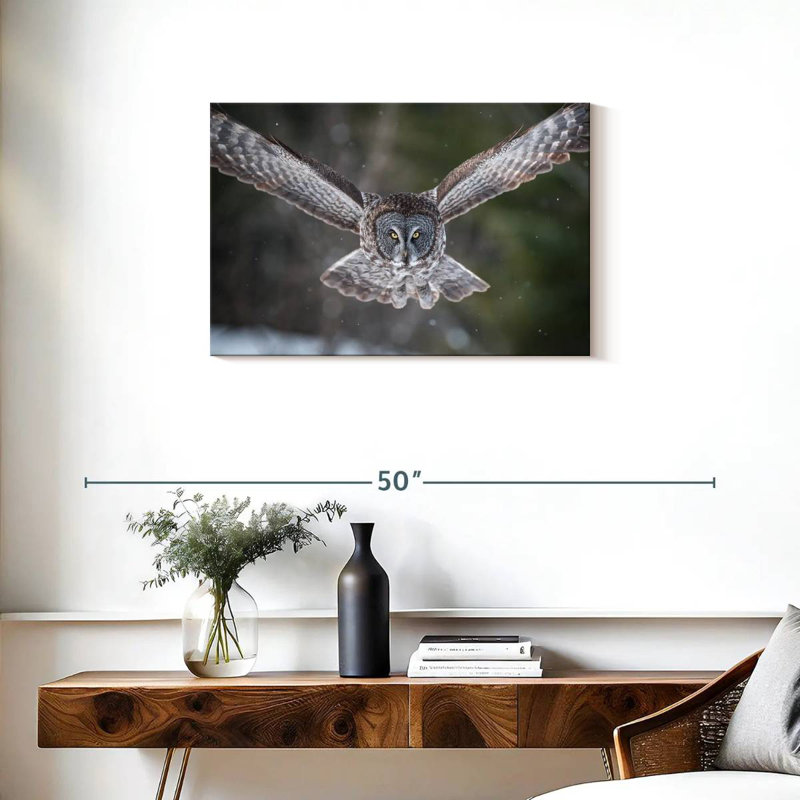 Brampt Flying Winter Owl, 20" H x 30" W