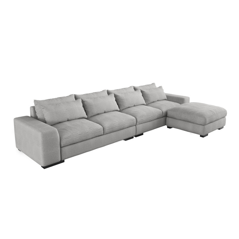 Canapé modulaire rembourré en L Cloud Comfort pour salon - 4 places, Lin gris