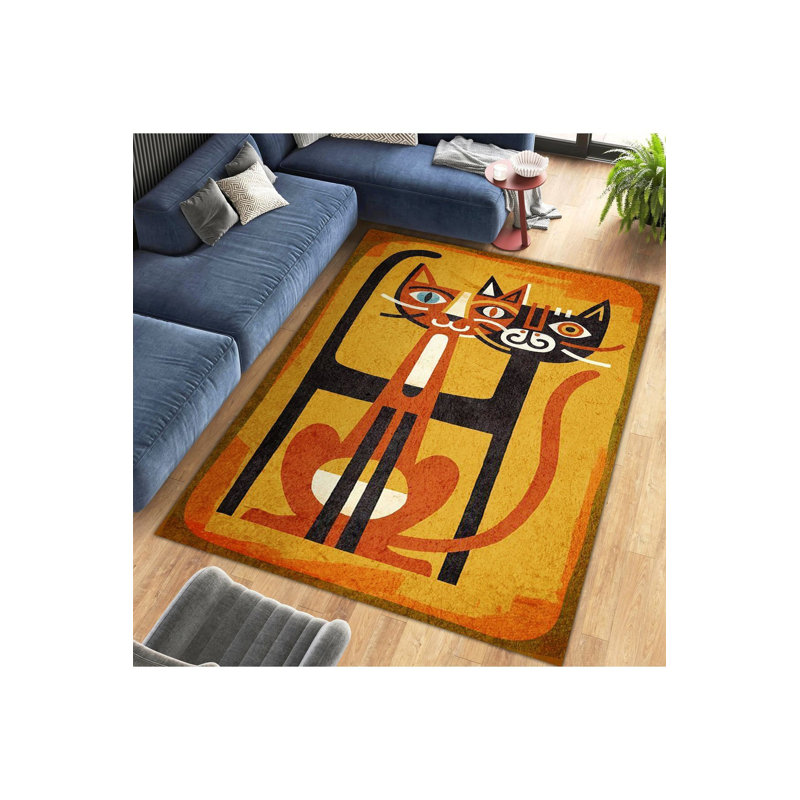 Tapis décoratif moderne à motif tissé orange à deux chats Northern Collection, Tapis de couloir 3 pi 3 po x 6 pi 7 po inclus