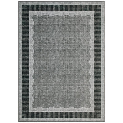 Geometric Bordered Washable Area Rug with Rubber Backing for Living Room Playroom Modern Neutral Stain Resistant Carpet