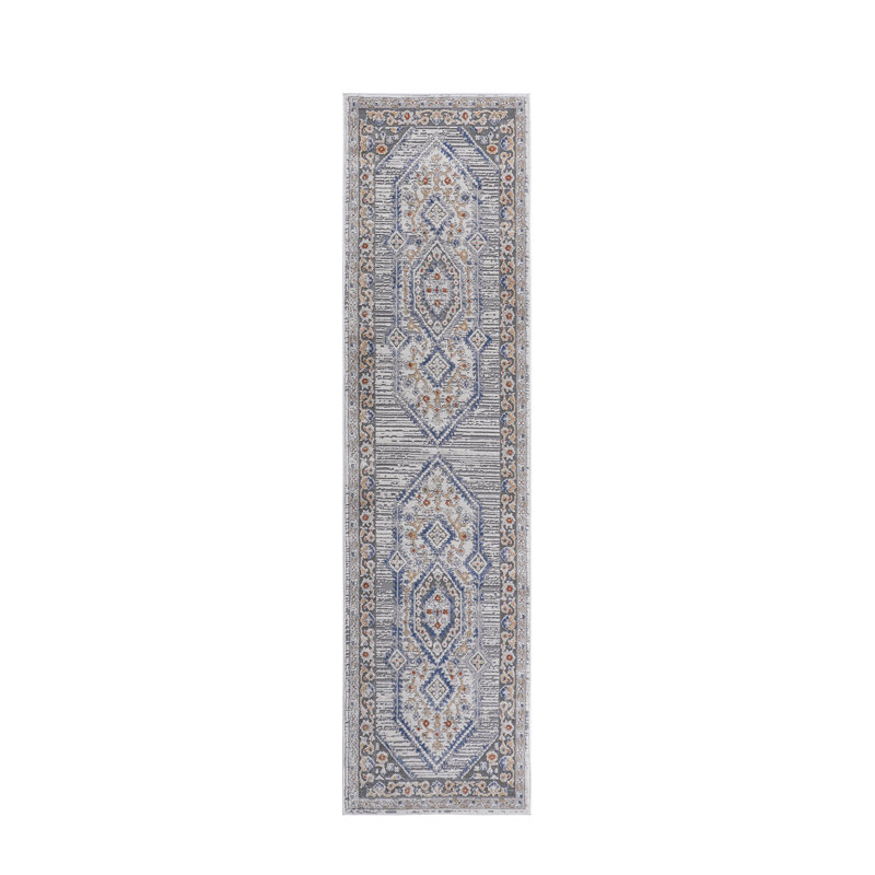 Bungalow Rose Vereen Collection Blue/cream/bordered Non-shedding Living Room Bedroom Dining Home Office Stylish And Stain Resistant Area Rug