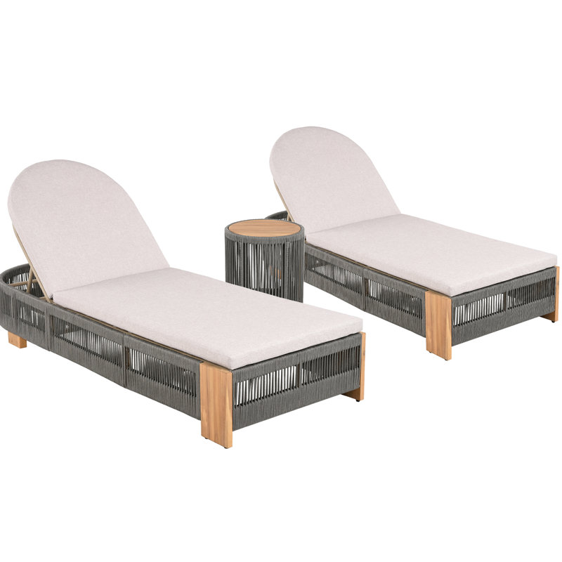 Outdoor Lounge Furniture: Rope Chaise With Beige Cushions And Compact Side Table Look Wood, Cushions, Design