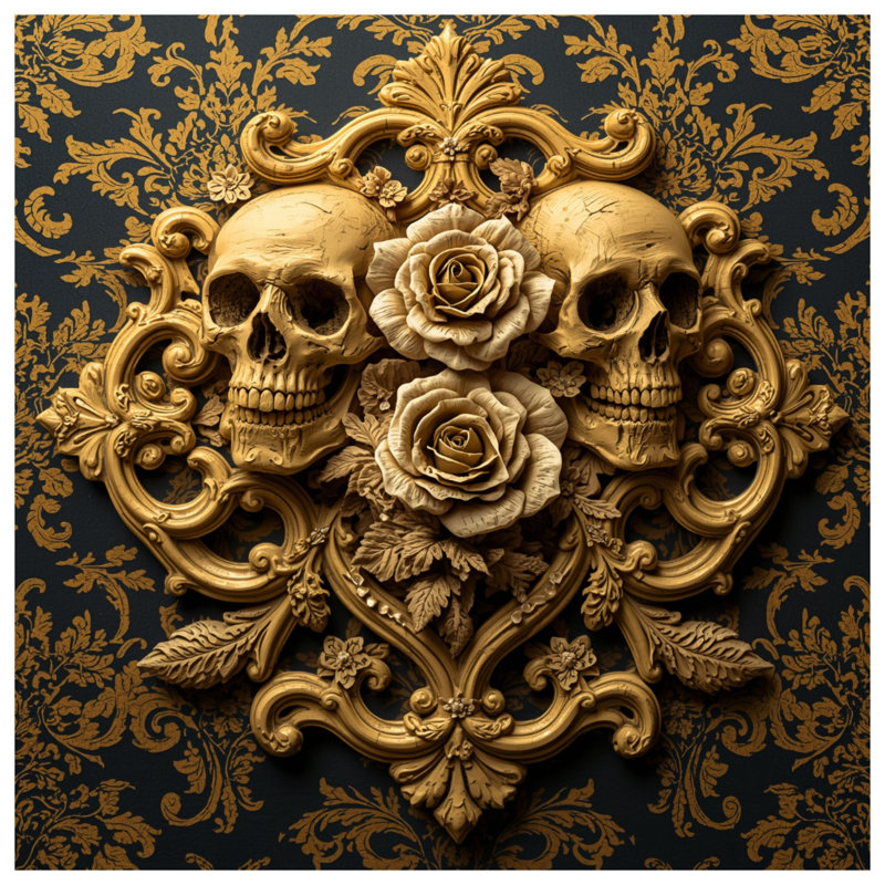Coussins décoratifs Gold Skulls Roses, 26 x 26 pouces