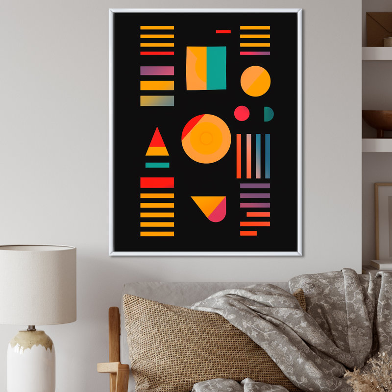 «Retro Geometric on Black I», reproduction sur toile, H 40 po x l 30 po x P 1,5 po, Cadre flottant blanc