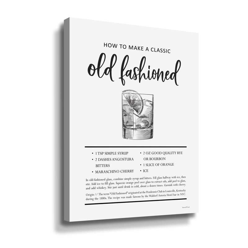 Old Fashioned - art textuel sur toile, H 10 po x l 8 po x P 2 po, Toile tendue
