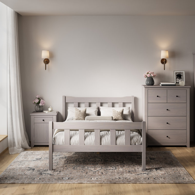 Throop Solid Wood Bed, Double (4'6), Grey