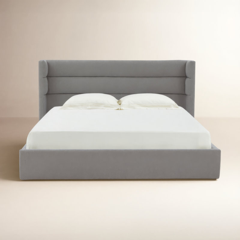 Doria Upholstered Platform Bed, King, Light Gray
