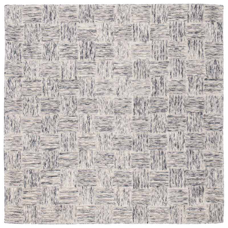 Richard Geometric Handmade Tufted Gray Area Rug, Square 5'