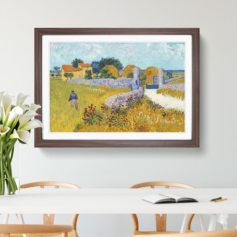 Farmhouse in Provence by Vincent Van Gogh - Picture Frame Painting, Walnut Framed, 36cm H x 48cm W x 2cm D