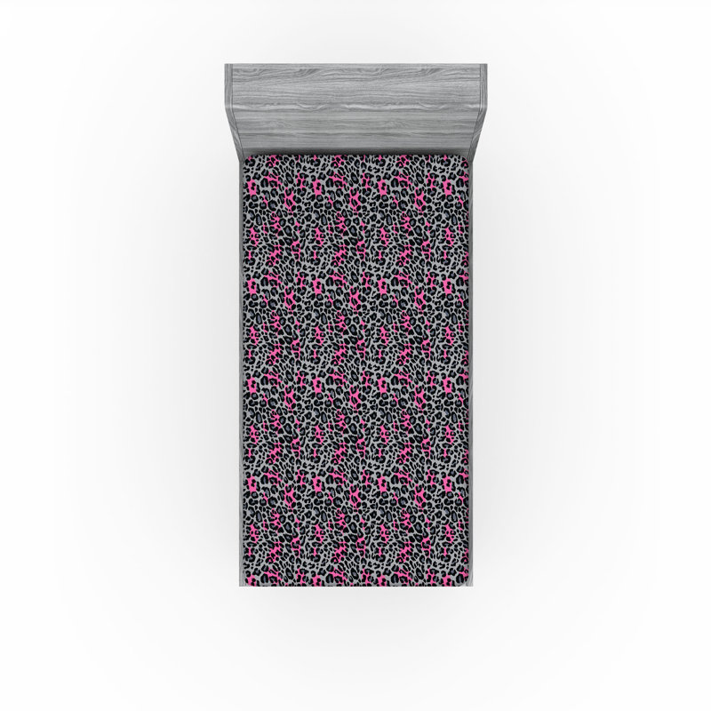 Ambesonne Fitted Sheet 2-Pack, Twin Fitted Sheet, Black/Gray/Pink Animal Print
