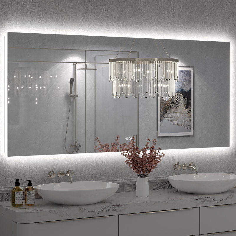 Miroir de salle de bain mural en verre trempé Molly, 72 po x 32 po, Rectangulaire