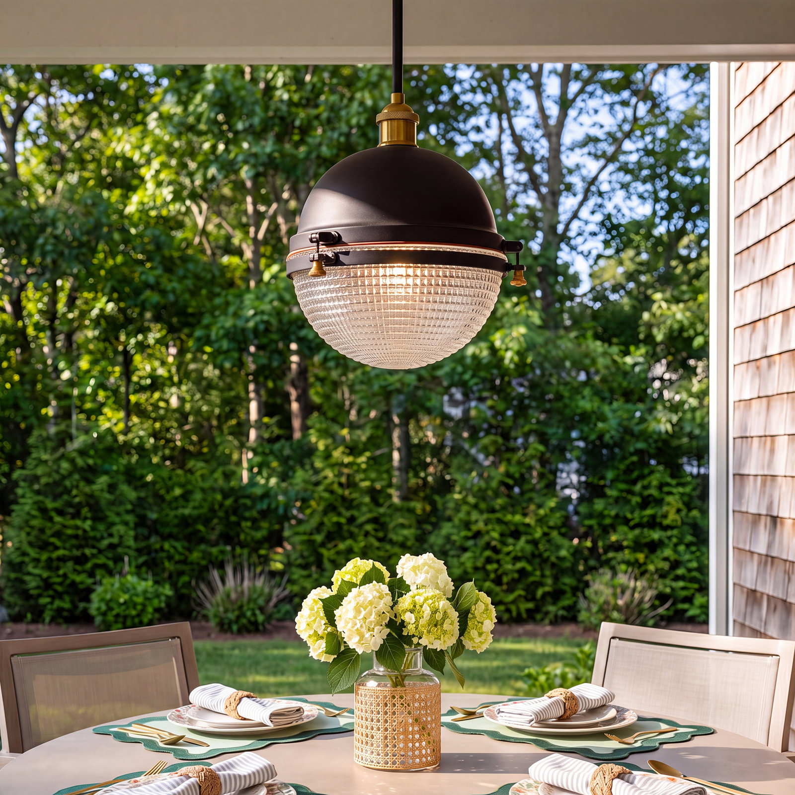 Pepperdine Ribbed Outdoor Metal Pendant