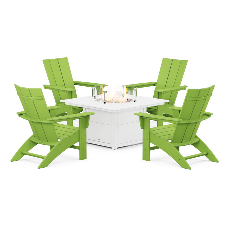 Modern Curveback Adirondack 5-Piece Conversation Set with Fire Pit Table