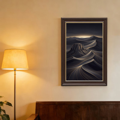Toile sombre et abstraite avec lignes dorées sur toile