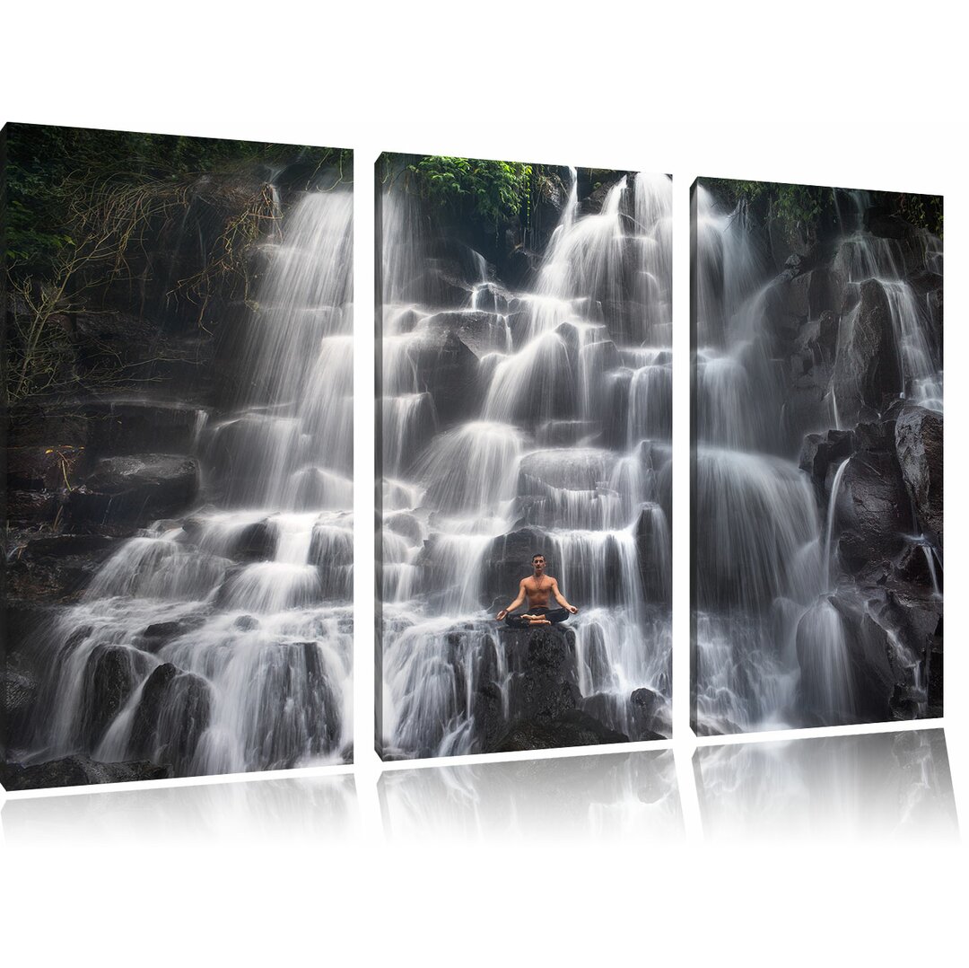 3-tlg. Leinwandbilder-Set Ruhe und Yoga am Wasserfall Kanto Lampo in Bali, Fotodruck