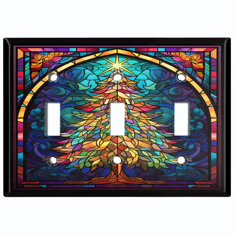 Christmas Festive Tree Lights 3 - Gang Toggle Light Switch Standard Wall Plate