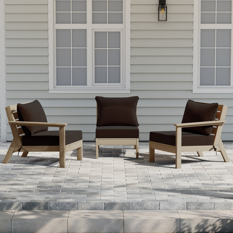 3-Piece Deep Seating Set With Cushions, Brown, Light Brown