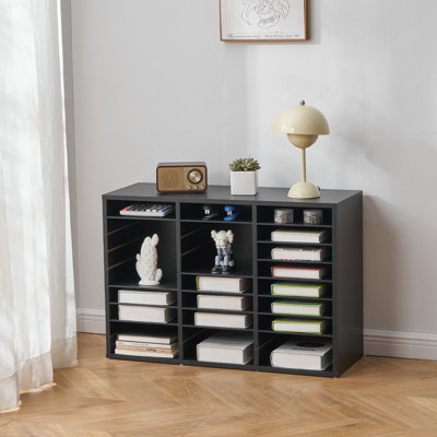 Wooden Literature Organizer 27 Compartments Removable Shelves