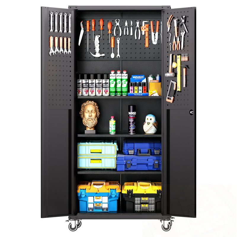 Armoire de rangement en métal avec roulettes et tablettes réglables