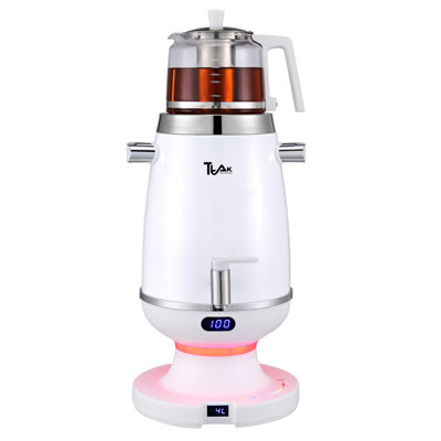 Electric Samovar Tea Maker 4L with Glass Teapot, Stainless Steel Hot Water Urn, Fast Boil 120V 1200W, Auto Shut-Off & Keep Warm, Turkish Russian Tea Maker for Home & Office-White