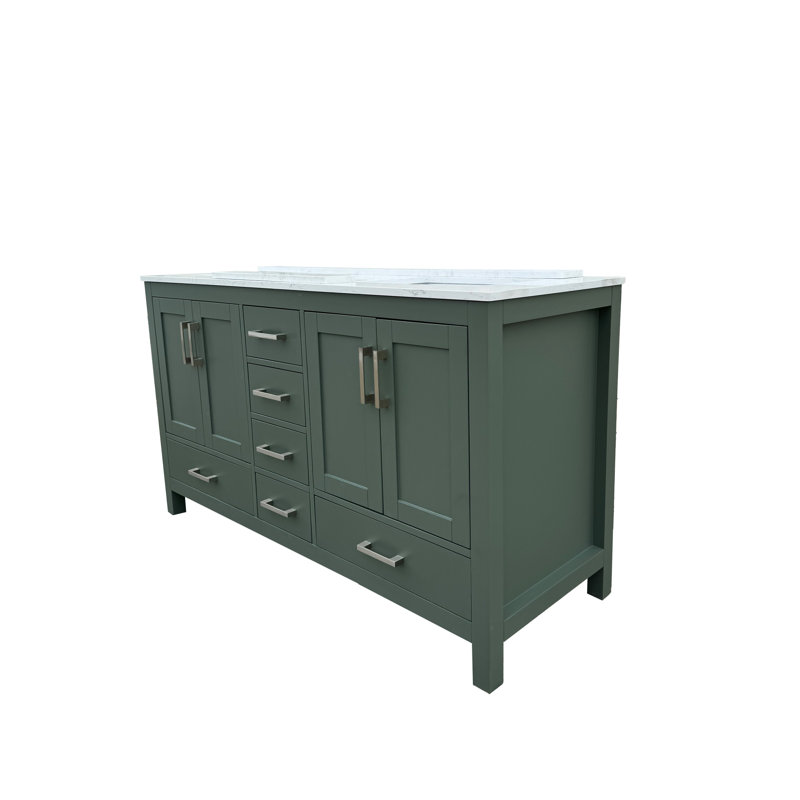 Meuble-lavabo spacieux de 60 po avec lavabos doubles en céramique, design moderne vert