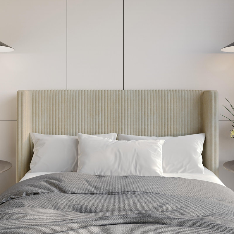 Tête de lit double rembourrée, Beige clair, Grand lit