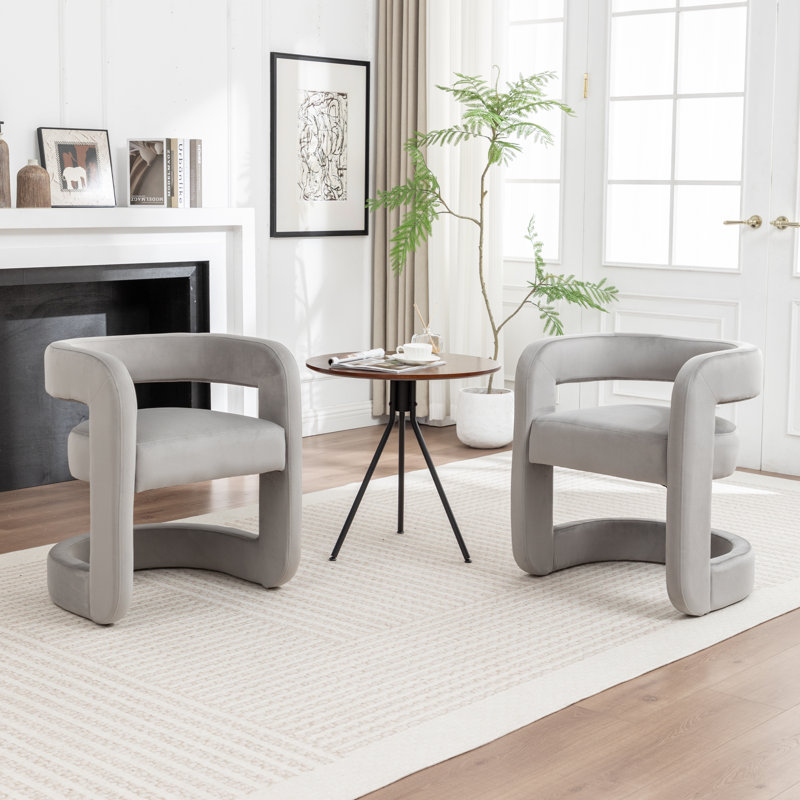 Modern Upholstered Barrel Chair, Gray Velvet