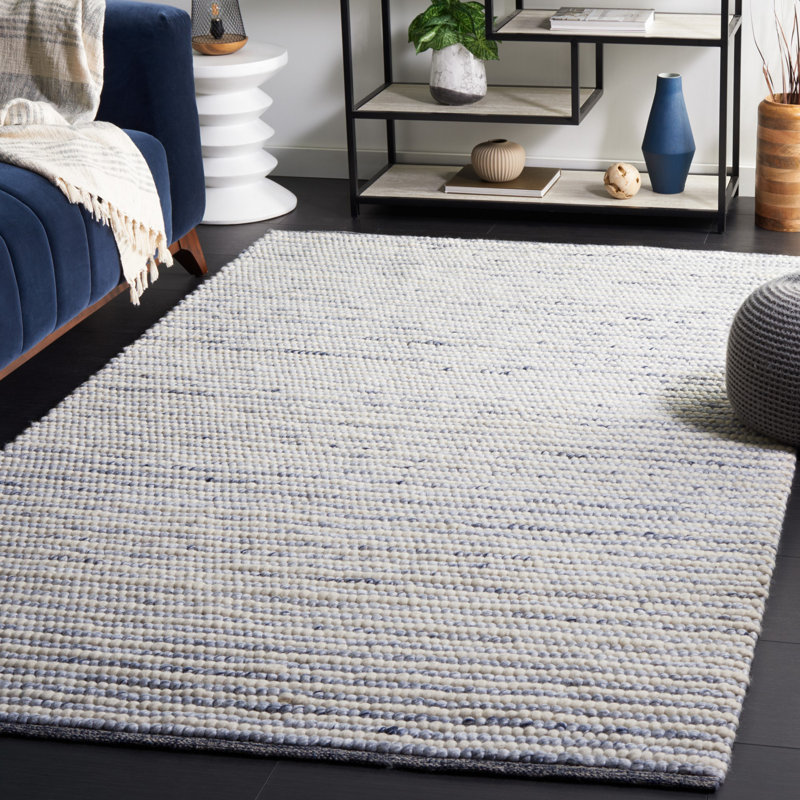 Tapis fait à la main Cleodora Dots - ivoire / bleu, Rectangle de 5 pi x 8 pi