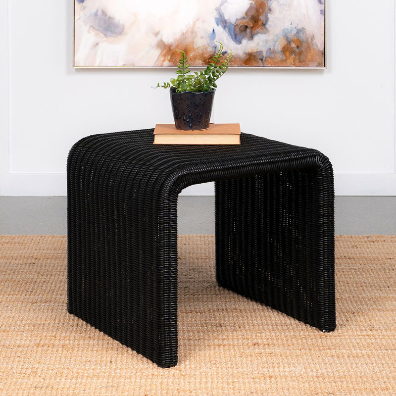 Woven Rattan Square End Table, Black, Black