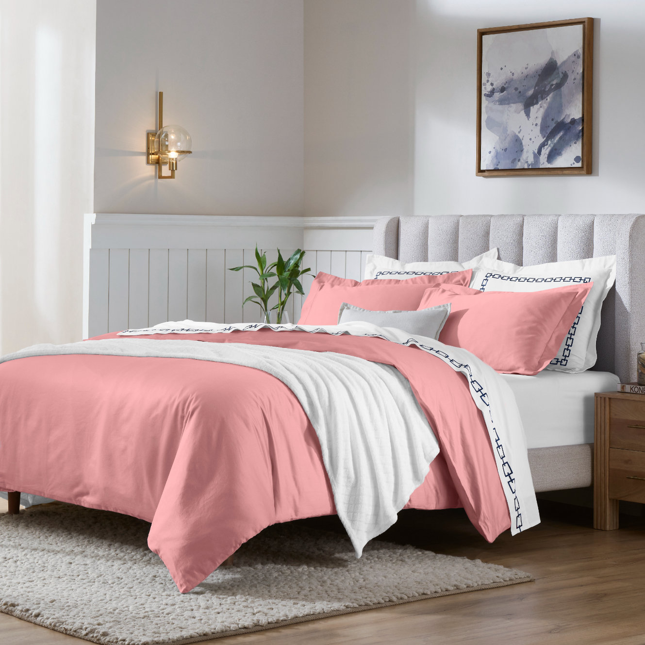 Egyptian Cotton Duvet Cover Set, Blush, Full/Queen Duvet Cover + 2 Pillow Sham