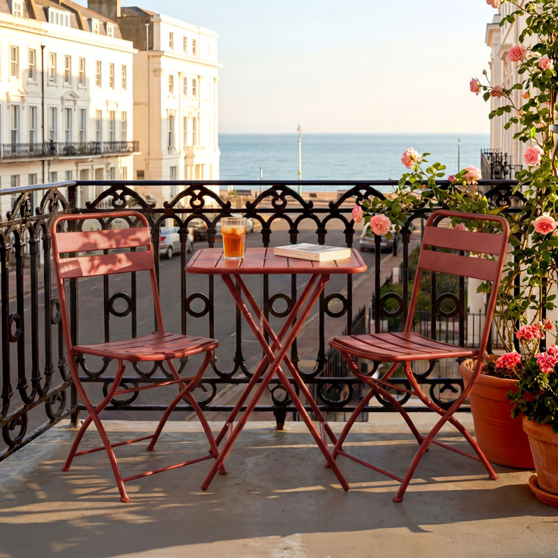 2 - Person Patio Dining Set with Square Table, Terracotta Red