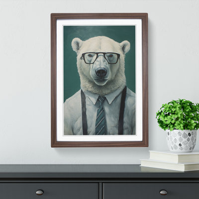 Polar Bear With Glasses No.3 - Single Picture Frame Print on Wood