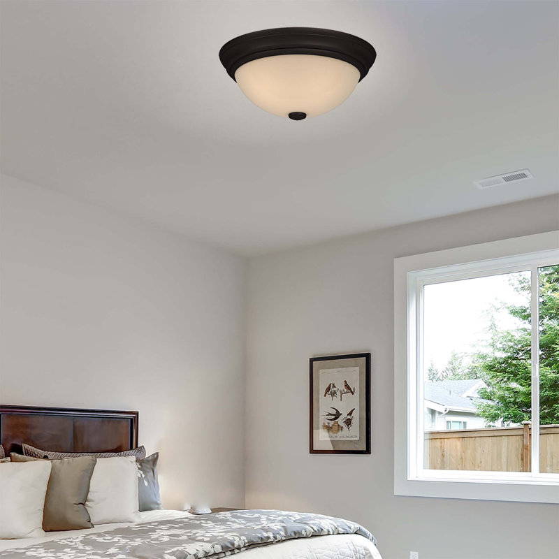 Whetsel 2-Light Indoor 13"W Antique Bronze Simple Round Flush Mount with Sepia Bowl Shade, 5.5" H x 13" W x 13" D
