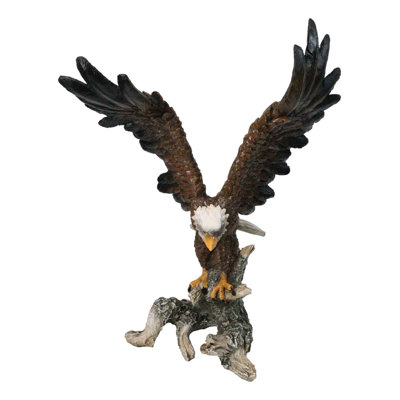 Large Bald Eagle Figurine with Outstretched Wings Taking Flight from Tree Branch