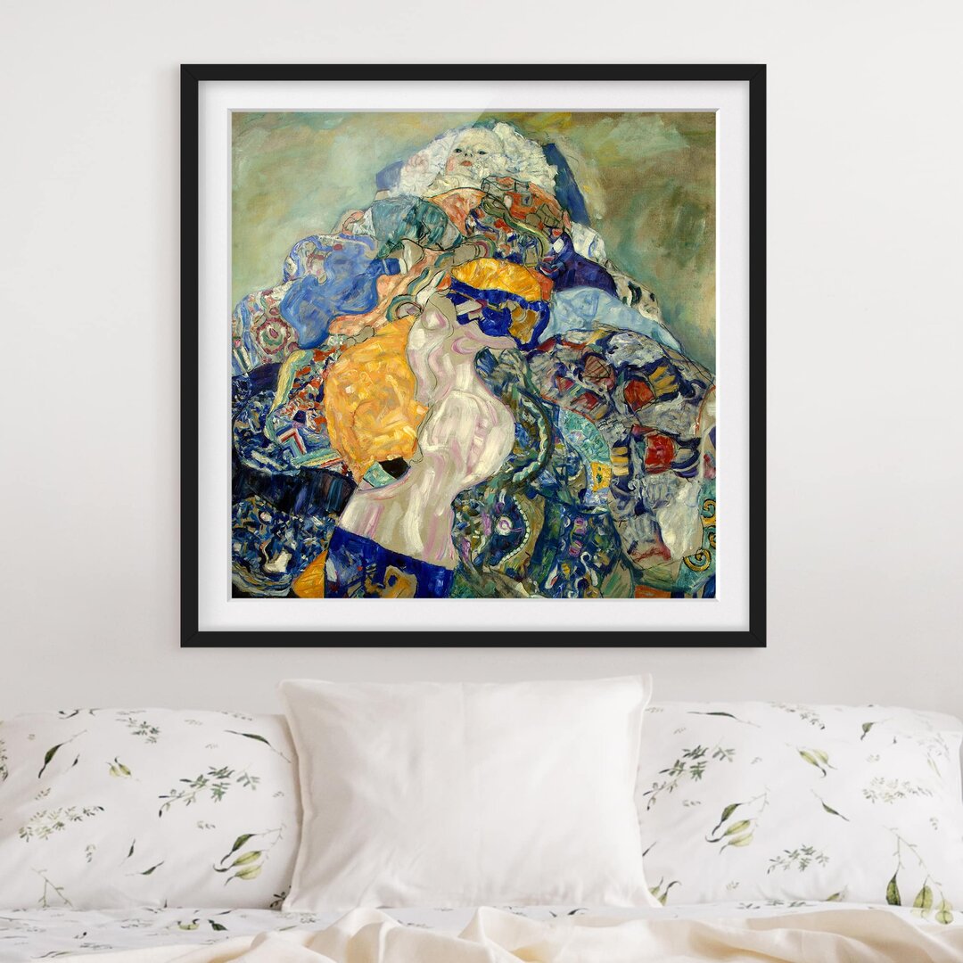 Gerahmtes Poster Baby (Wiege) von Gustav Klimt