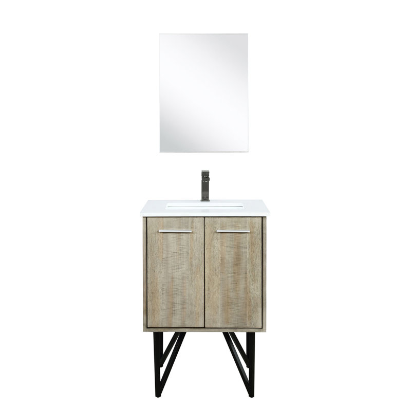 24 po Large meuble-lavabo rustique pour salle de bain, comptoir en quartz blanc, robinet en métal et miroir de 18 po - longue durée avec teinture, salle de bain de comptoir Scratch, surface de teinture